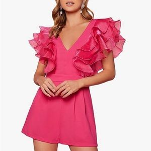 Pink romper with ruffle sleeve